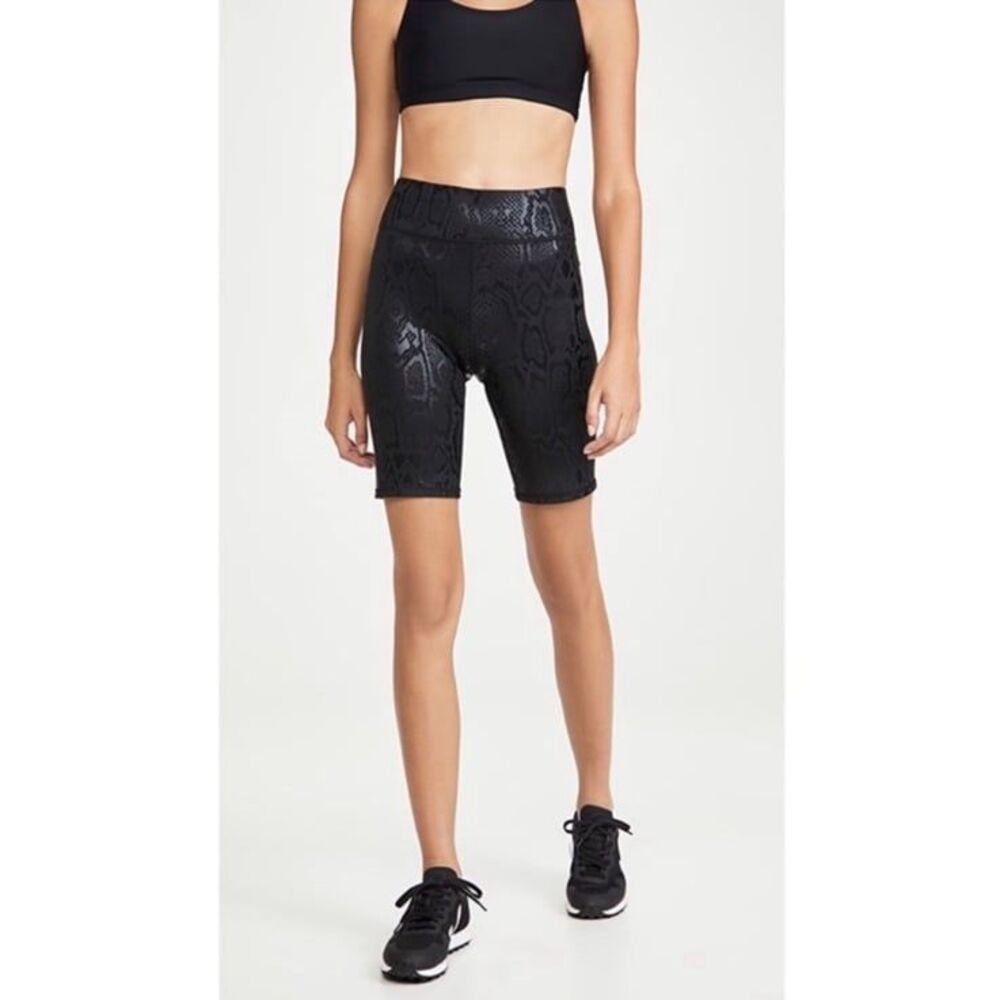 Terez Snakeskin Embossed Foil Uplift Bike Shorts in Black Size L NIB